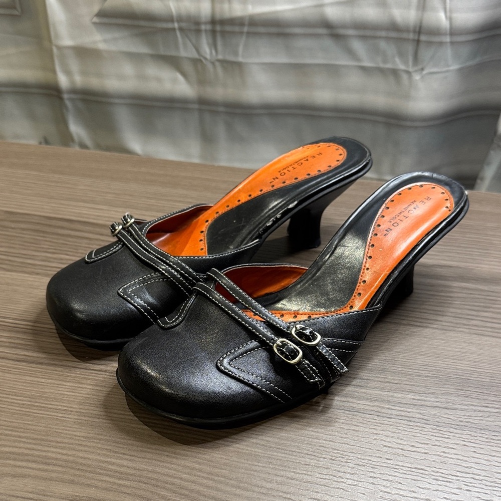 Kenneth Cole Reaction Black Heels with Orange Accents